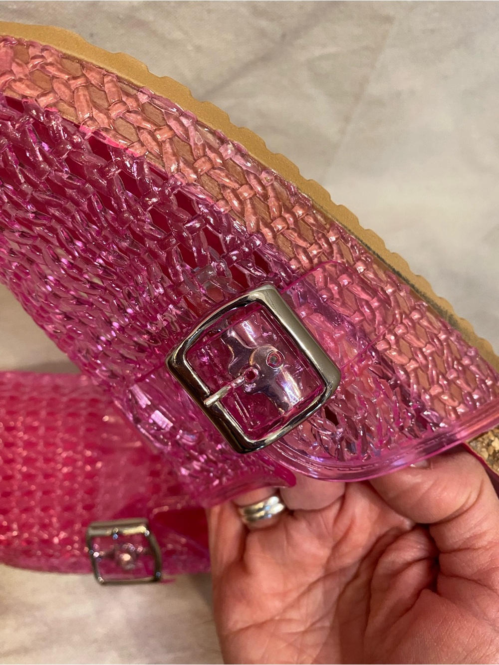 Bubblegum Pink Jelly Woven Slide Mules with Buckle - Picture 5 of 9